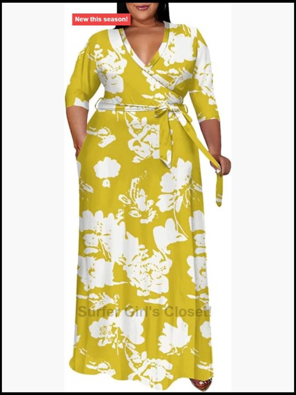 Plus Size Maxi Dress for Women Flowy Wrap with Pockets 3/4 Sleeve